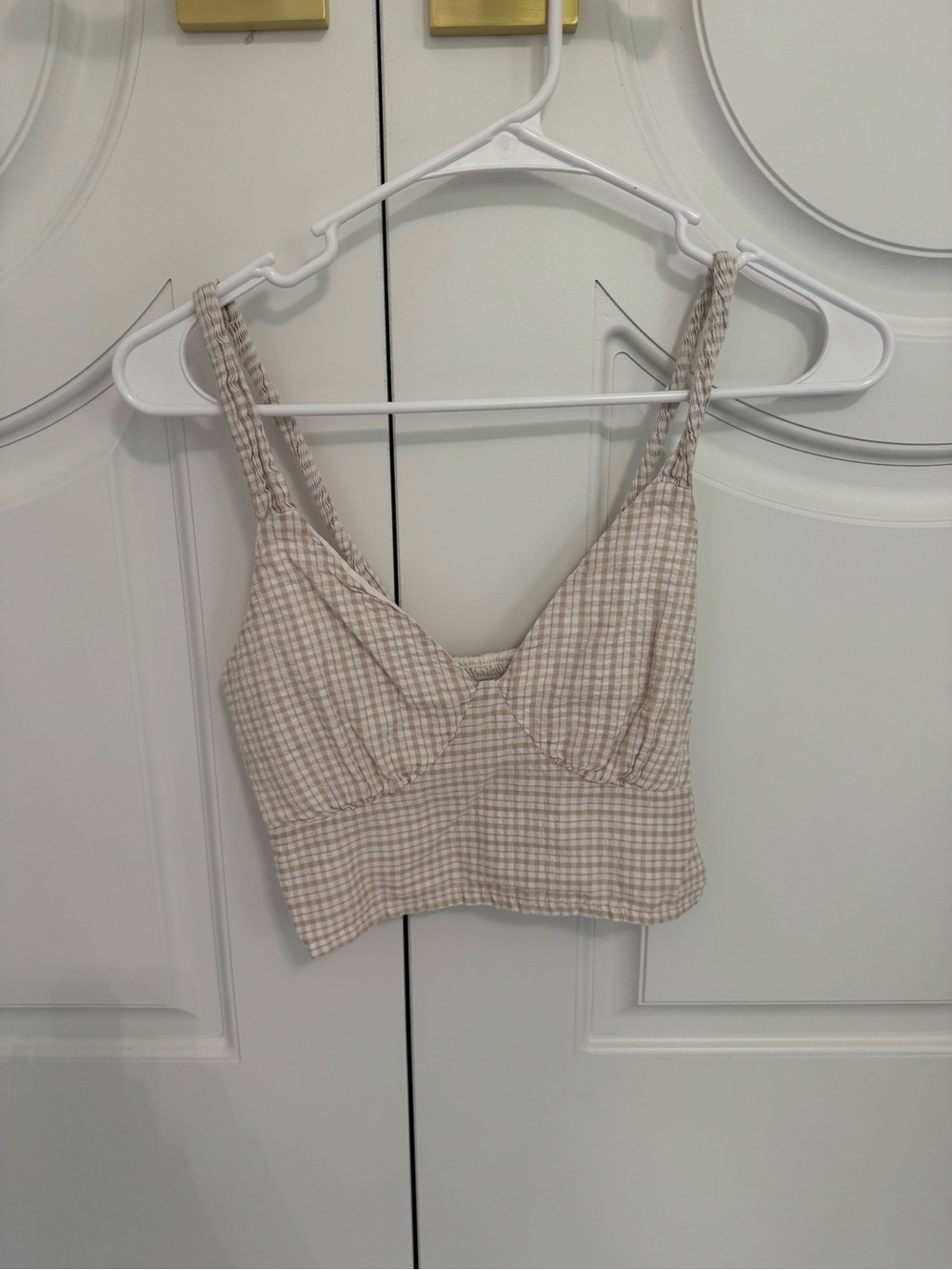 Abercrombie & Fitch Beige Gingham Bra-Crop Tank Top